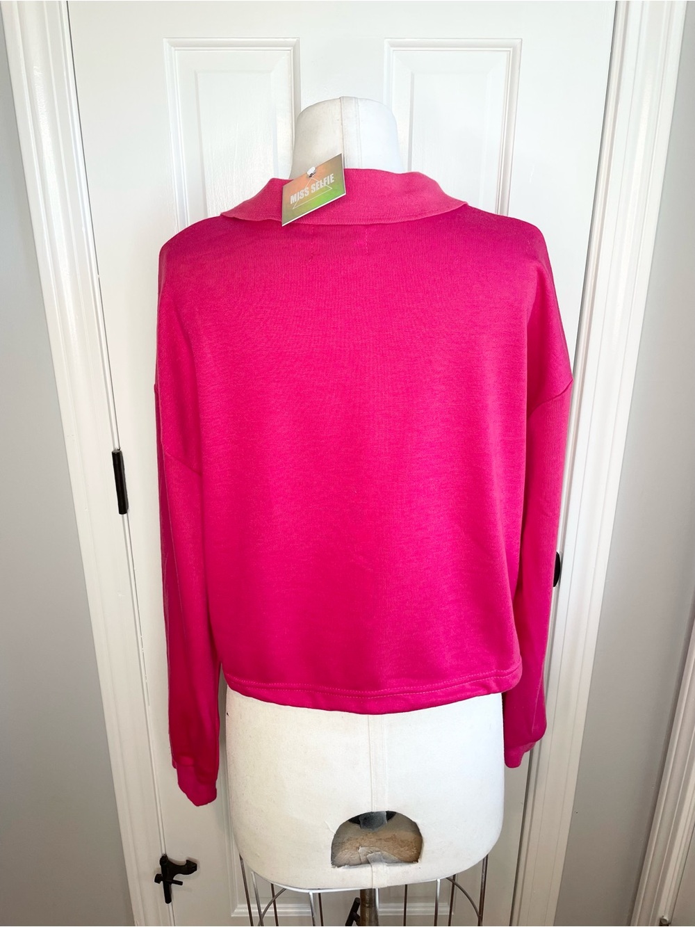 Women's Fuchsia Collared Pullover Top - Picture 7 of 8